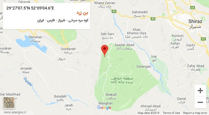 روستای بن زرد بر روی نقشه