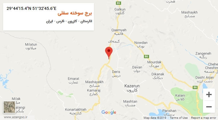 روستای برج سوخته سفلی بر روی نقشه