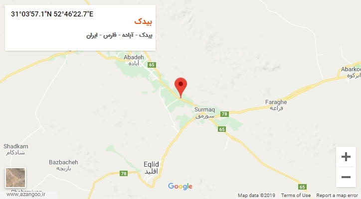 روستای بیدک بر روی نقشه
