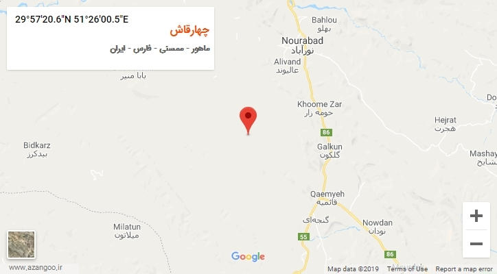 روستای چهارقاش بر روی نقشه
