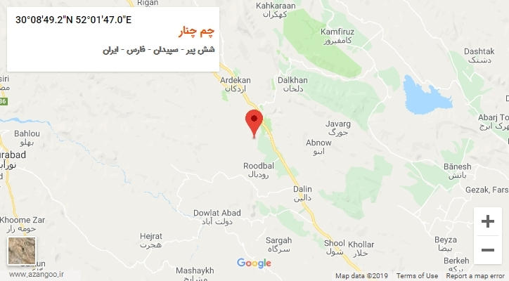 روستای چم چنار بر روی نقشه