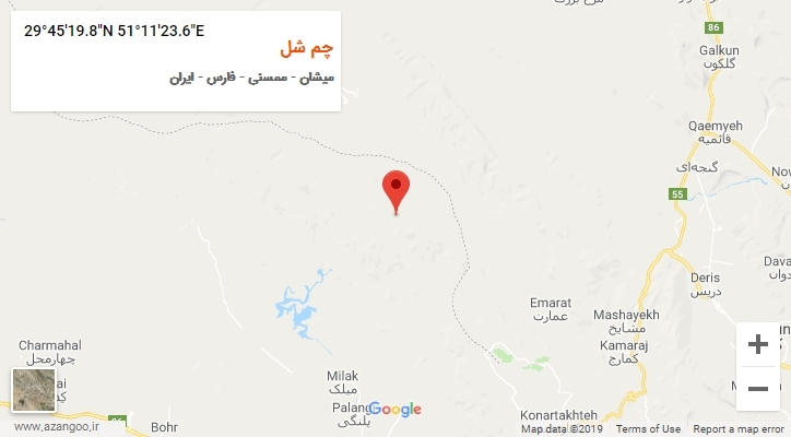 روستای چم شل بر روی نقشه