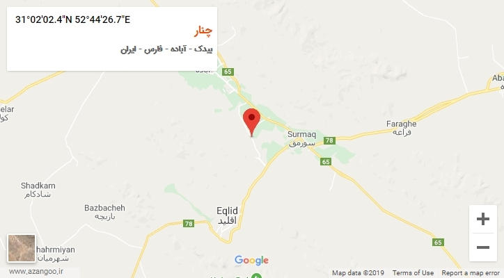 روستای چنار بر روی نقشه