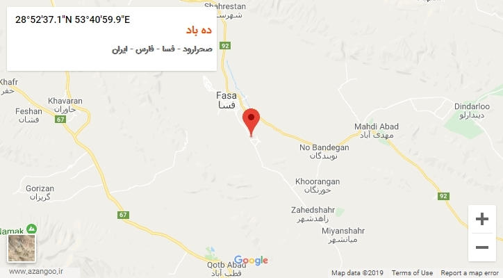 روستای ده باد بر روی نقشه