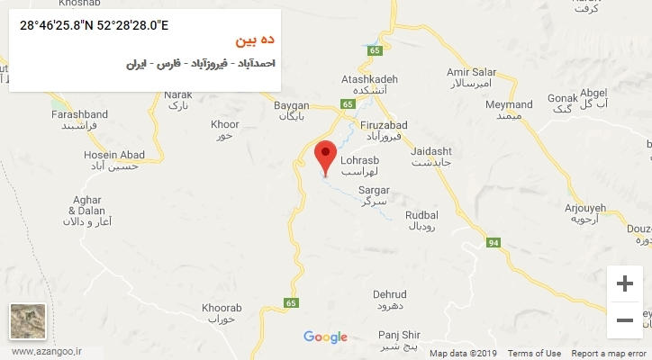 روستای ده بین بر روی نقشه