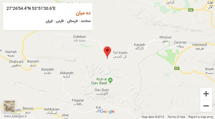 روستای ده میان بر روی نقشه