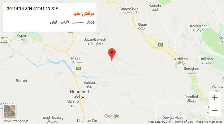 روستای درفش علیا بر روی نقشه