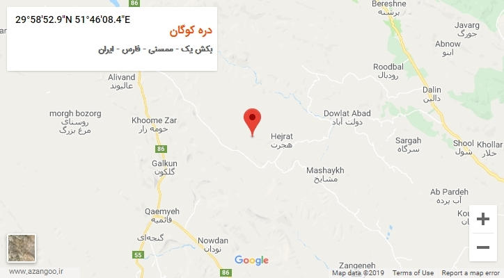 روستای دره کوگان بر روی نقشه