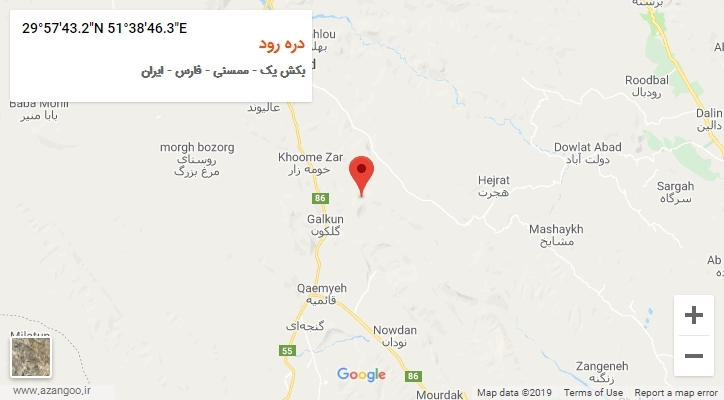 روستای دره رود بر روی نقشه