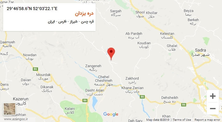 روستای دره یزدان بر روی نقشه