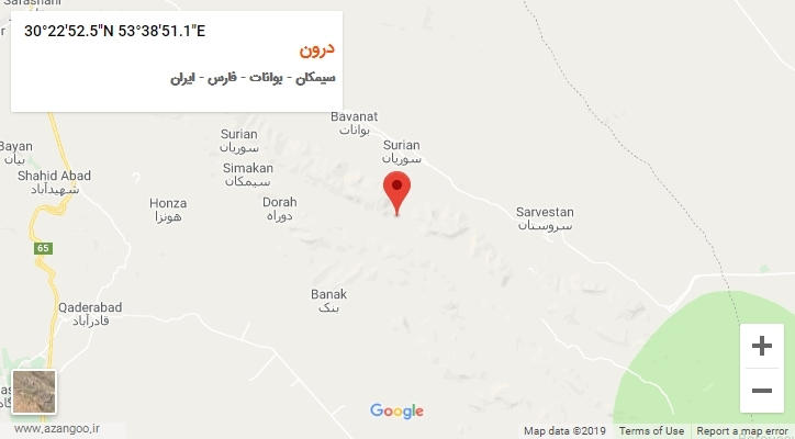 روستای درون بر روی نقشه