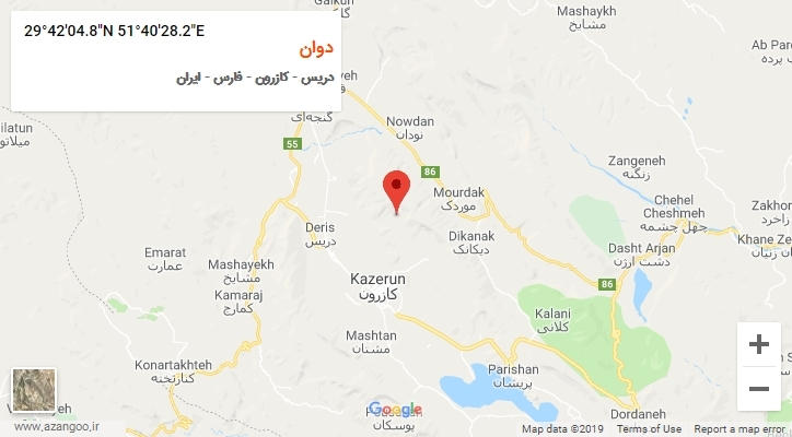 روستای دوان بر روی نقشه