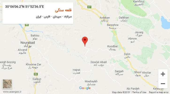 روستای قلعه سنگی بر روی نقشه