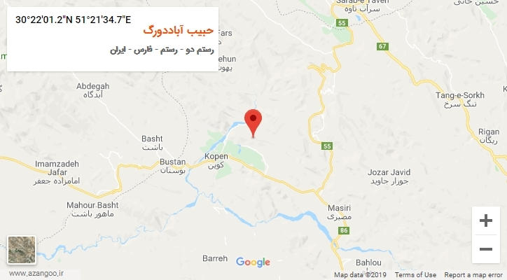 روستای حبیب آباددورگ بر روی نقشه