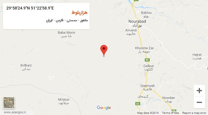 روستای هزاربلوط بر روی نقشه