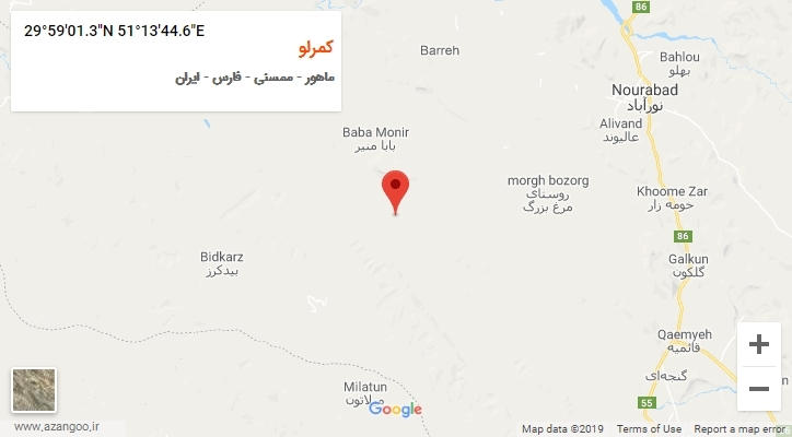 روستای کمرلو بر روی نقشه