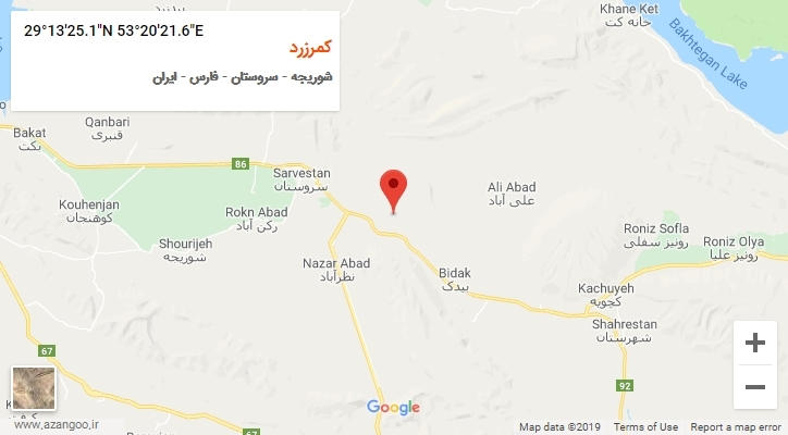 روستای کمرزرد بر روی نقشه