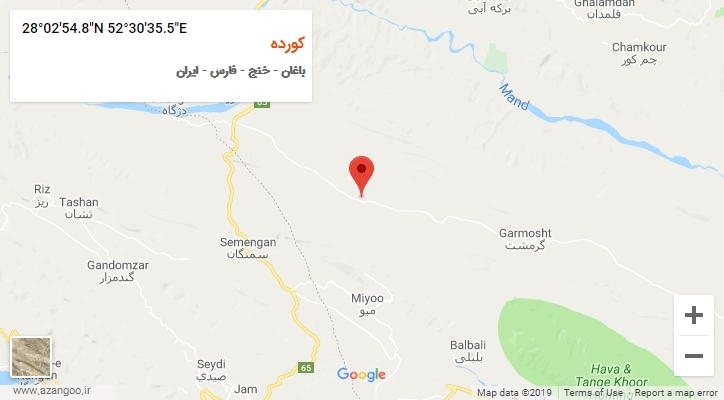 روستای کورده بر روی نقشه