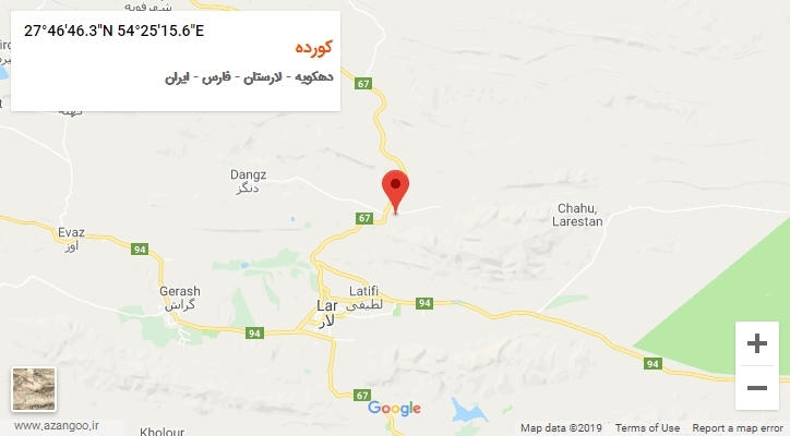 روستای کورده بر روی نقشه