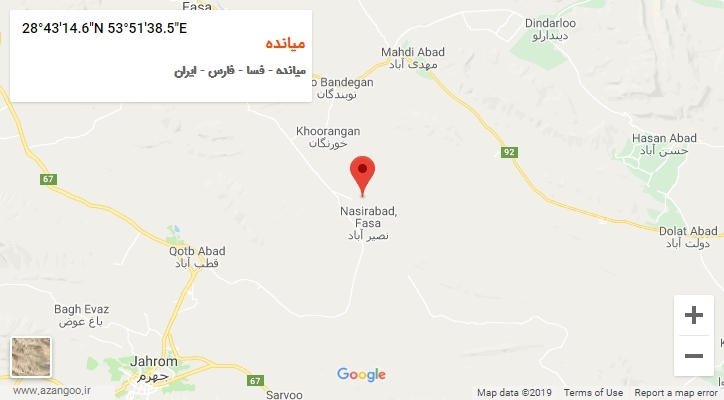 روستای میانده بر روی نقشه