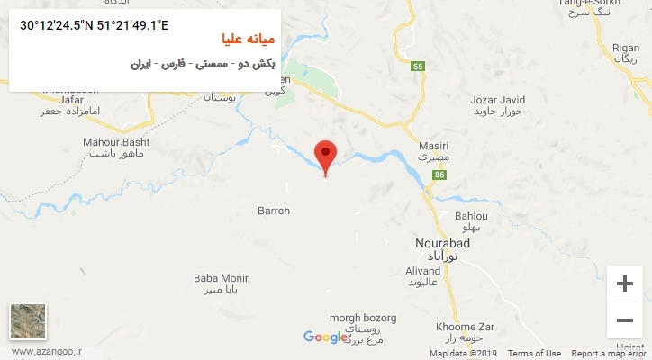 روستای میانه علیا بر روی نقشه