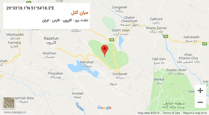 روستای میان کتل بر روی نقشه