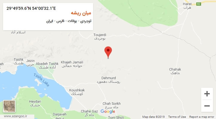 روستای میان ریشه بر روی نقشه