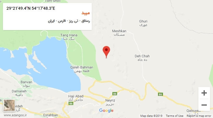 روستای میبد بر روی نقشه