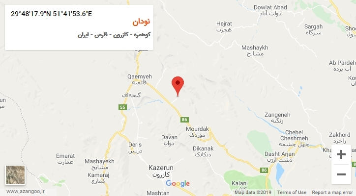 روستای نودان بر روی نقشه