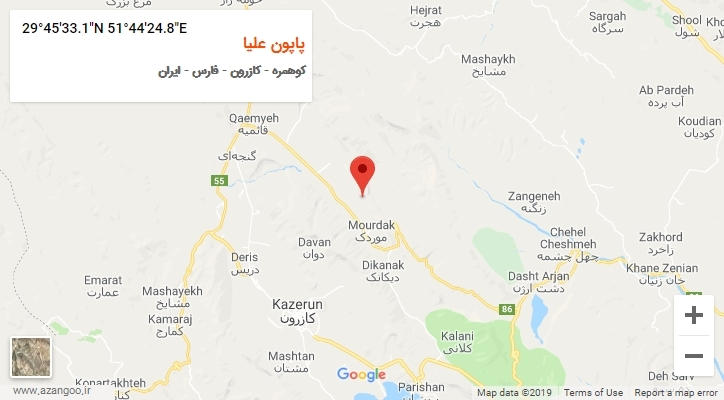 روستای پاپون علیا بر روی نقشه