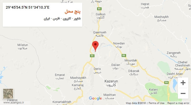 روستای پنج محل بر روی نقشه
