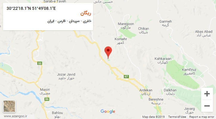 روستای ریگان بر روی نقشه