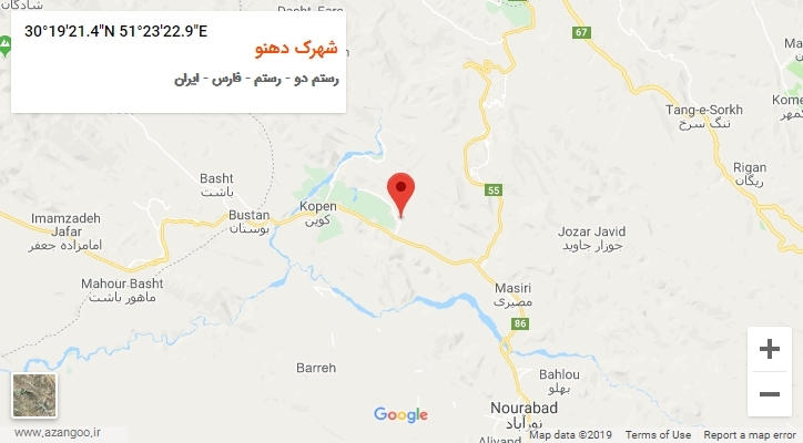 روستای شهرک دهنو بر روی نقشه