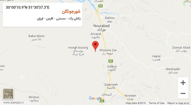 روستای شورجونگان بر روی نقشه