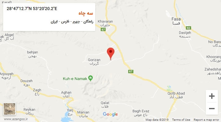 روستای سه چاه بر روی نقشه