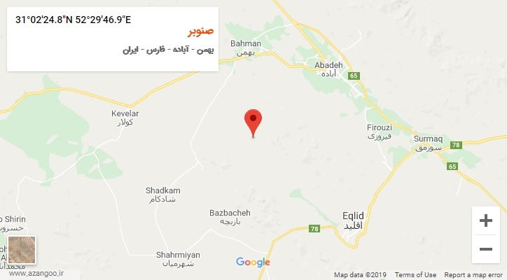 روستای صنوبر بر روی نقشه