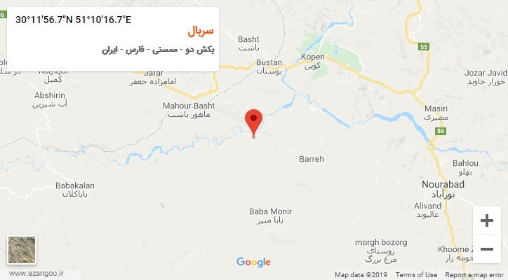 روستای سربال بر روی نقشه