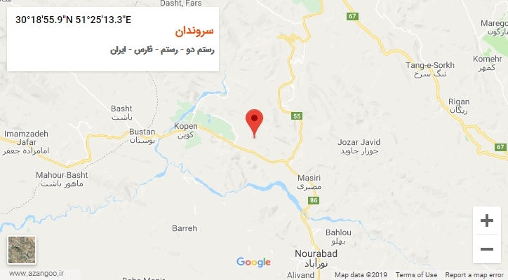 روستای سروندان بر روی نقشه