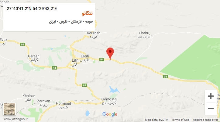روستای تنگانو بر روی نقشه