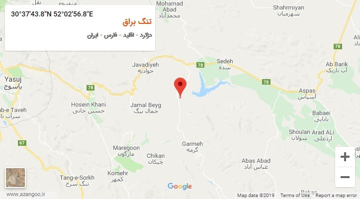 روستای تنگ براق بر روی نقشه
