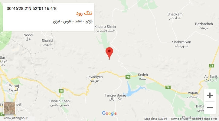 روستای تنگ رود بر روی نقشه