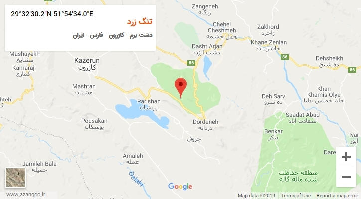 روستای تنگ زرد بر روی نقشه