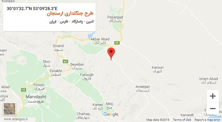 روستای طرح جنگلداری ارسنجان بر روی نقشه
