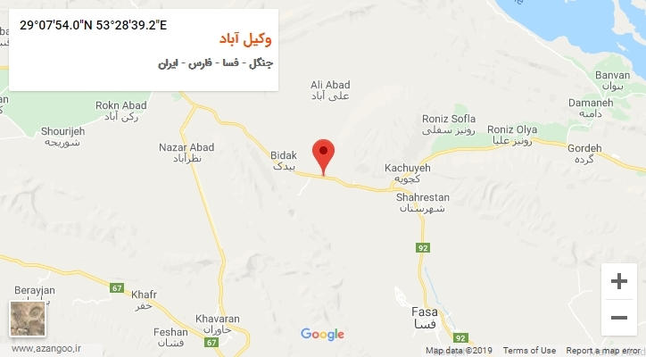 روستای وکیل آباد بر روی نقشه