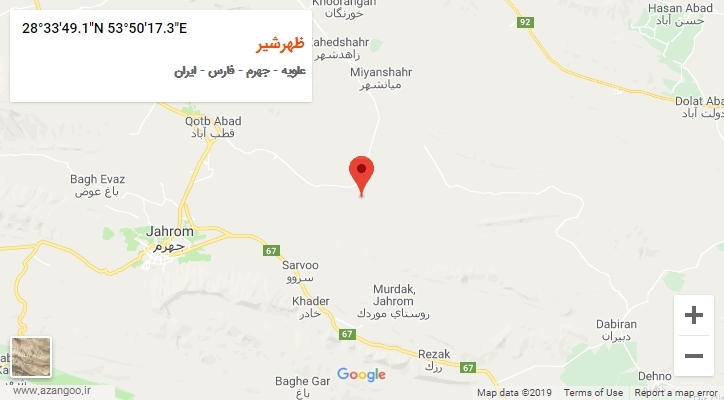 روستای ظهرشیر بر روی نقشه