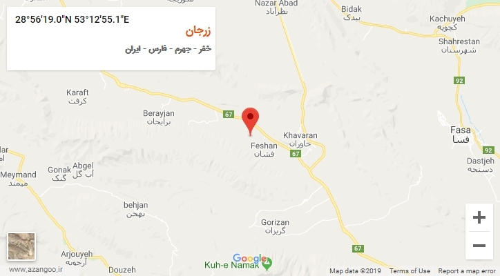 روستای زرجان بر روی نقشه