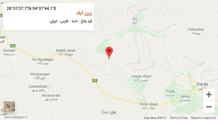 روستای زین آباد بر روی نقشه