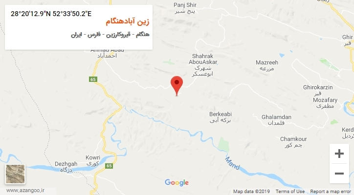روستای زین آبادهنگام بر روی نقشه