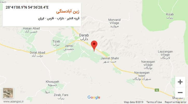 روستای زین آبادسنگی بر روی نقشه
