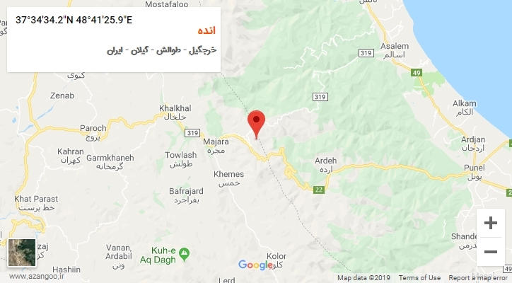 روستای انده بر روی نقشه